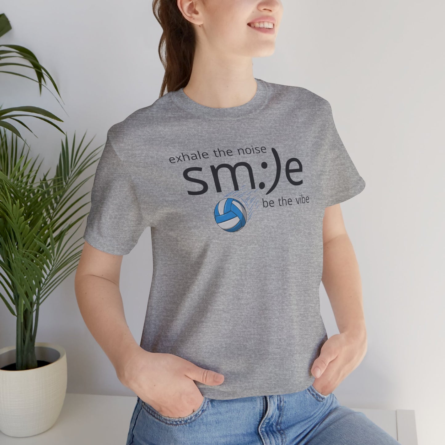 Exhale the Noise sm:)e Be the Vibe Volleyball T-Shirt | Motivational Athletic Statement Tee