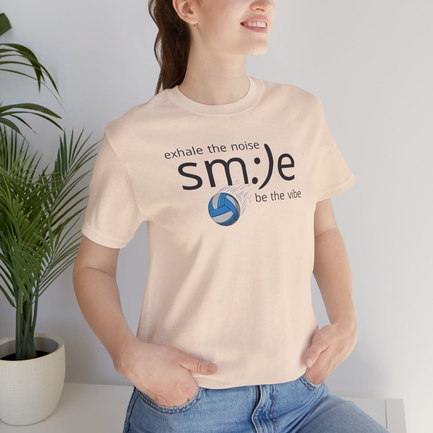 Exhale the Noise sm:)e Be the Vibe Volleyball T-Shirt | Motivational Athletic Statement Tee