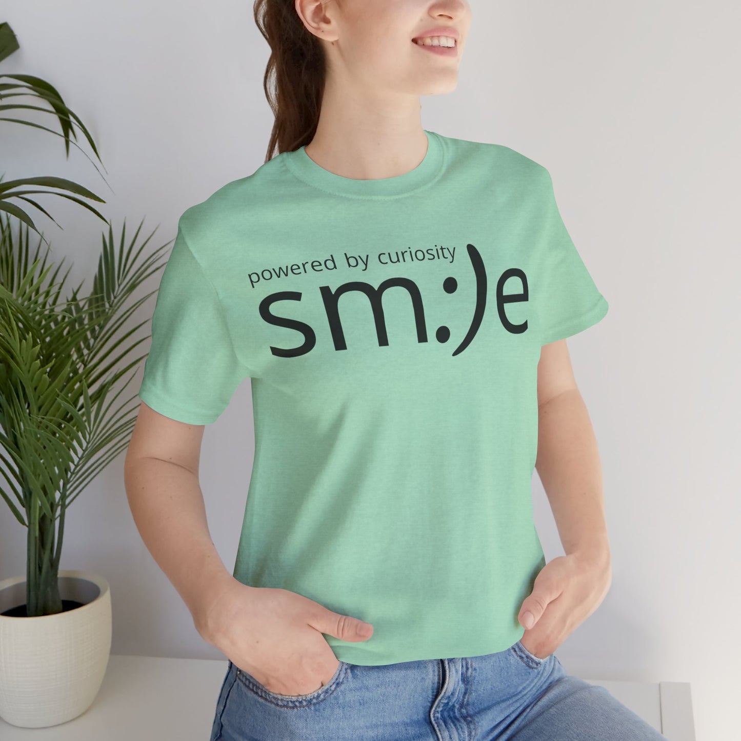 Powered by Curiosity sm:)e T-Shirt | Streetwear Motivational Graphic Tee