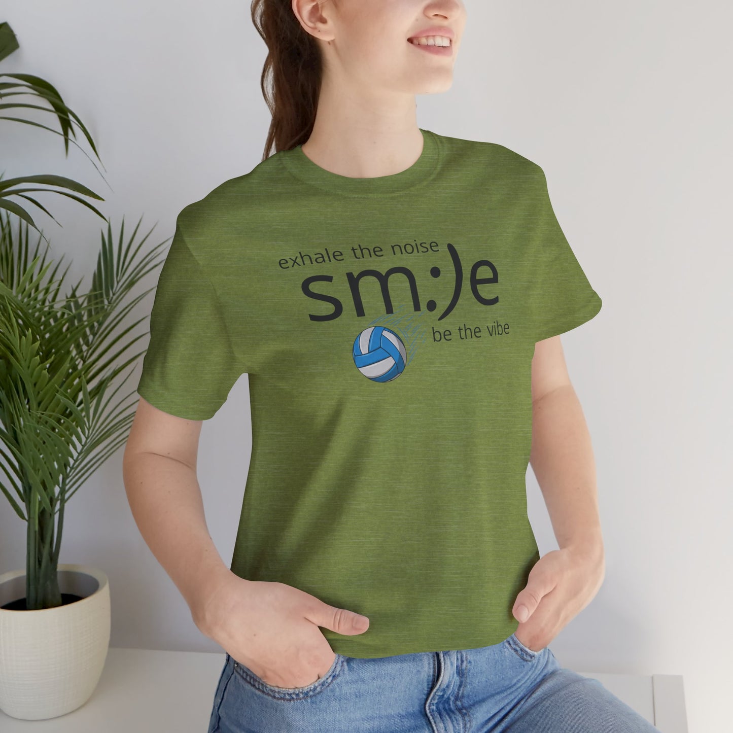 Exhale the Noise sm:)e Be the Vibe Volleyball T-Shirt | Motivational Athletic Statement Tee