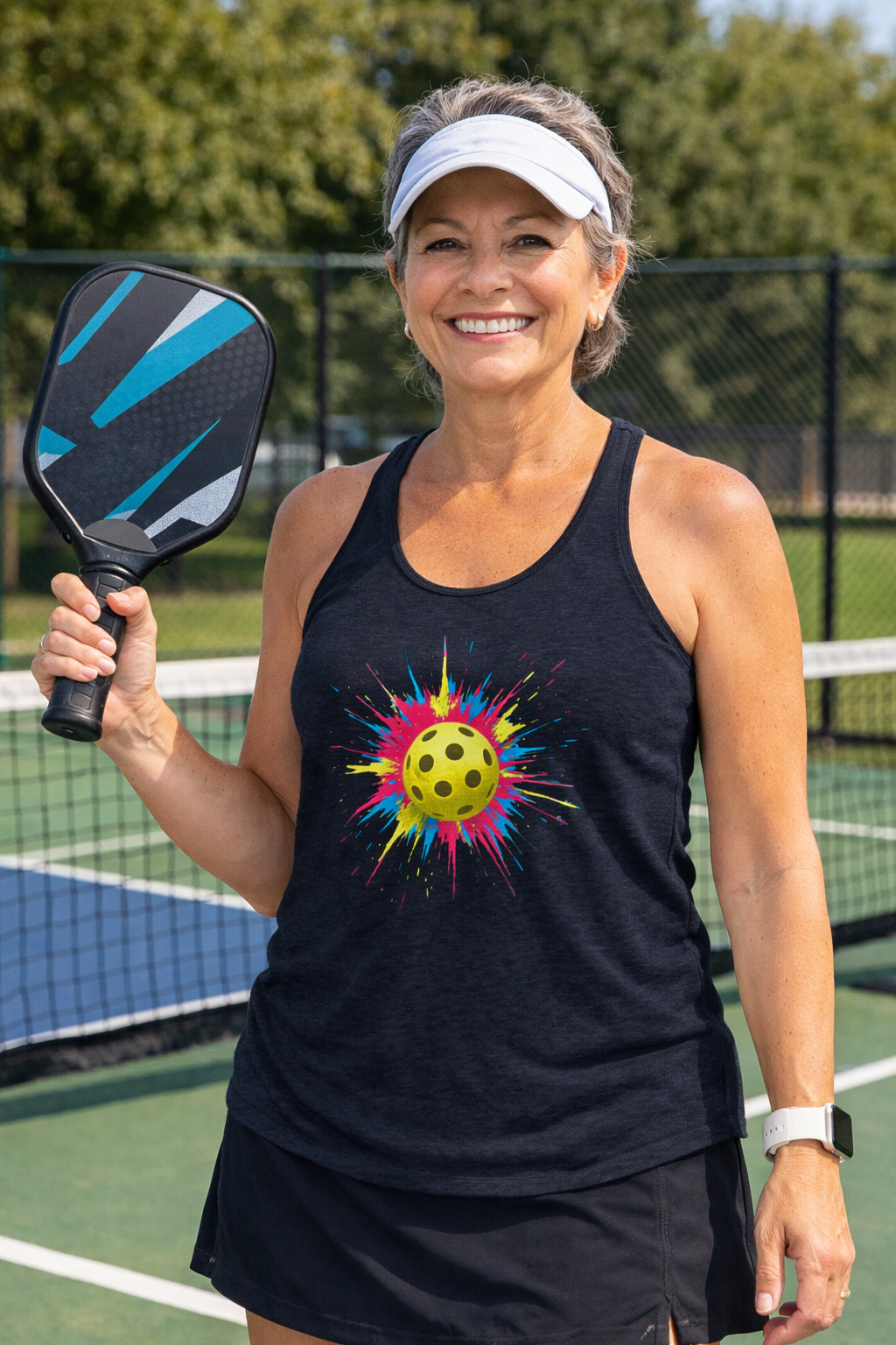 Sun Splash Racerback Tank | Cosmic Pickleball Graphic