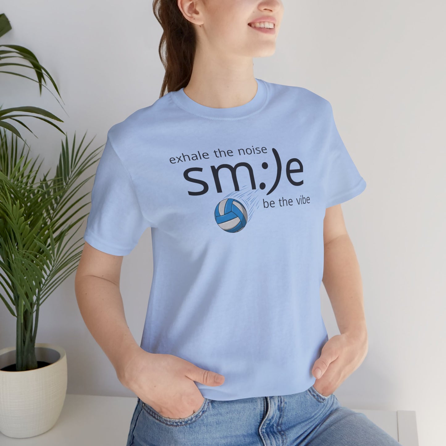 Exhale the Noise sm:)e Be the Vibe Volleyball T-Shirt | Motivational Athletic Statement Tee